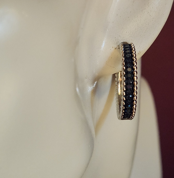 Elegant Silver and Blue Gemstone Hoop Earrings - Picture 2 of 6